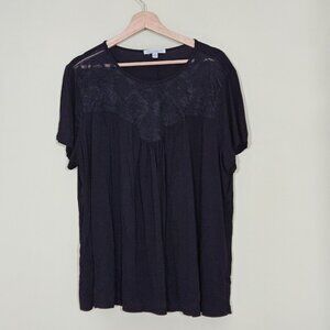 Green Envelope Top Womens 3X Black SS Lace Flowy Stretch USA Whimsigoth Cottage